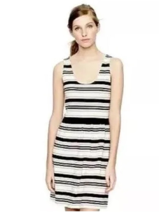J. Crew Dresses & Skirts - J CREW VILLA BLACK CREAM DRESS FIT FLARE STRIPED SLEEVELESS BUTTON BACK XS